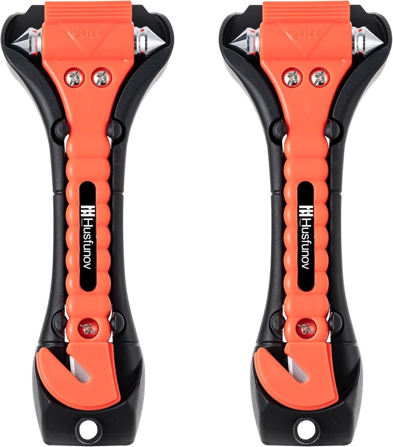 Husfunov Car Safety Hammer Set of 2, Auto Car Escape Tool, Car Window Glass Hammer Breaker and Seat Belt Cutter Escape 2-in-1 Tool, for Family Rescue and Auto Traffic Accident Emergency Escape - Image 1